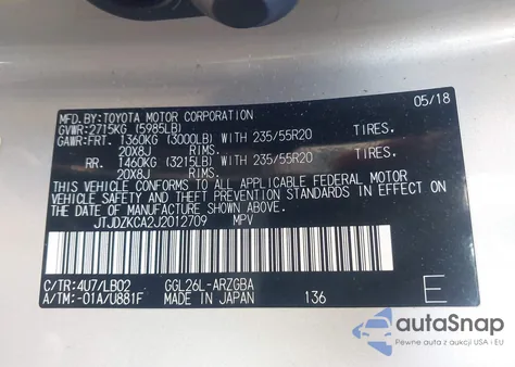 2018 Lexus Rx 350L Premium from USA, damaged, VIN JTJDZKCA2J2012709